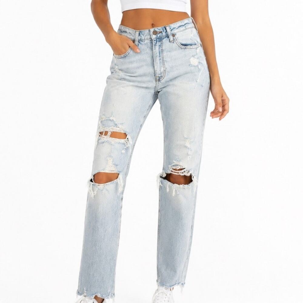 Abercrombie & Fitch Simone High Rise Slim Jeans Distressed Light Wash Raw Hem 25